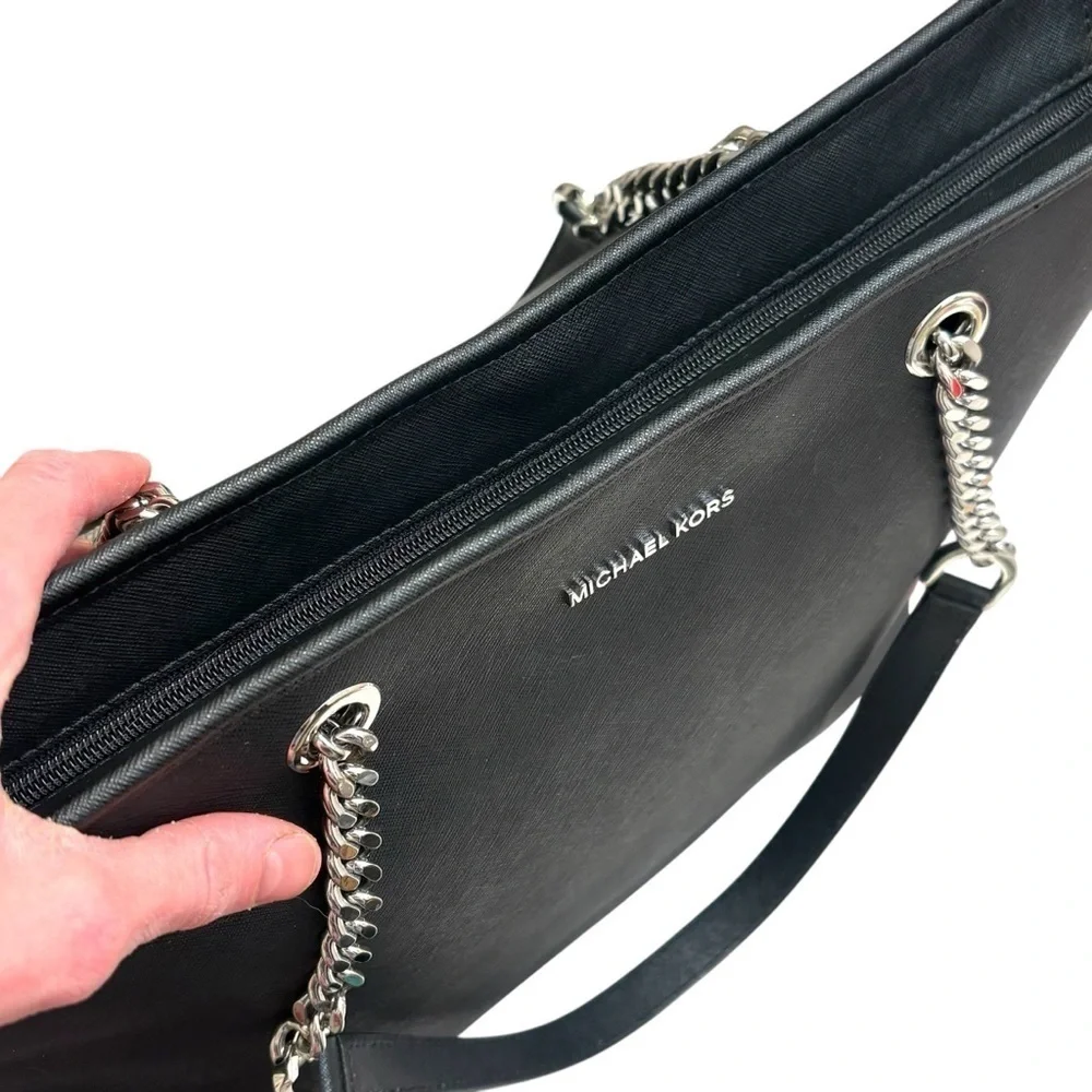 Michael kors black saffiano leather zippered business laptop tote bag